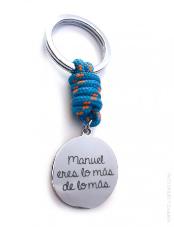 Llavero de acero con cuerda multicolor náutica para grabar texto personalizado