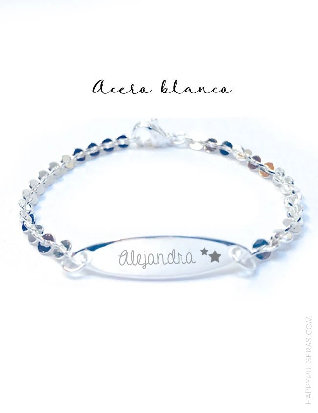 pulsera esclava de acero blanco baño de plata para grabar el nombre y la fecha pulsera esclava de acero blanco baño de plata para grabar el nombre y la fecha