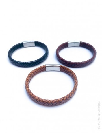 regalo para hombres sencilla pulsera de cuero con estilo, con nombre o dedicatoria grabada. Marrón chocolate, negro o natural