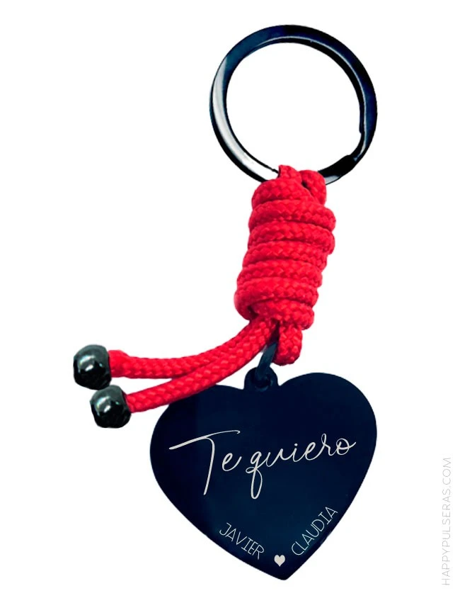 llavero personalizado corazón titanio con dedicatoria de amor- HAPPYPULSERAS.COM Llaveros personalizados