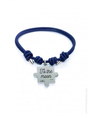 Idea para regalar a tu pareja, pulsera puzzle personalizada de acero con le grabado que quieras.. Happypulseras