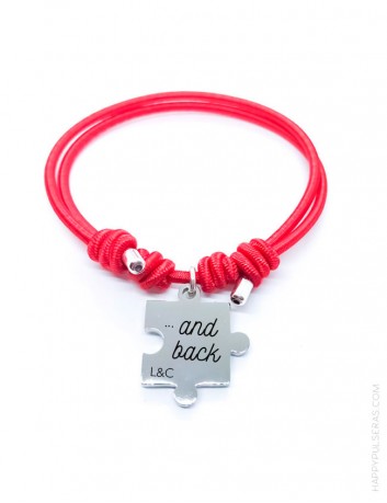 Idea para regalar a tu pareja, pulsera puzzle personalizada de acero con le grabado que quieras.. Rojo