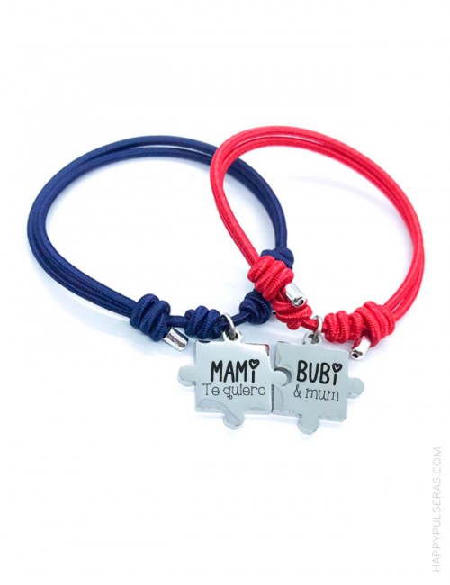 Pulsera puzzle para mamá con elástico de colores, 2 pulseras a juego con mamá- Happypulseras