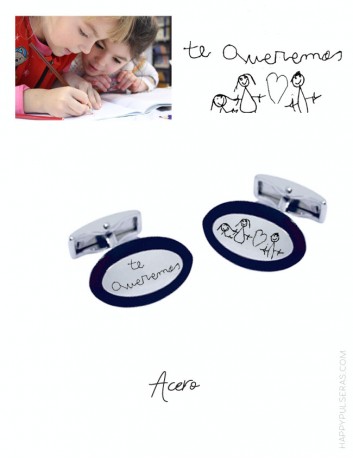 Gemelos personalizados para papá con dibujo grabado de su hijo- Happypulseras