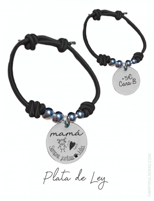 pulsera personalizada para mamá con medalla de plata grabada con dedicatoria- Happypulseras