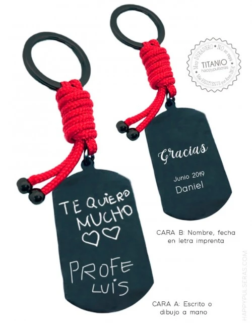 Llavero de titanio ideal para personalizar. Grabados espectaculares en Happypulseras.