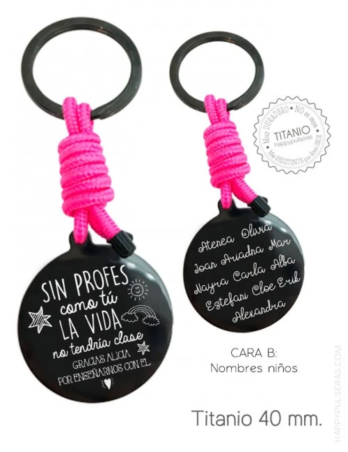 Llavero para regalar con dedicatoria personalizada por Happypulseras. Hasta 25 nombres podemos grabar. Elige el color