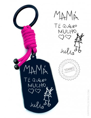 El dibujo de tu hij@ grabada en la medalla de un llavero... una pasada. HAPPYPULSERAS