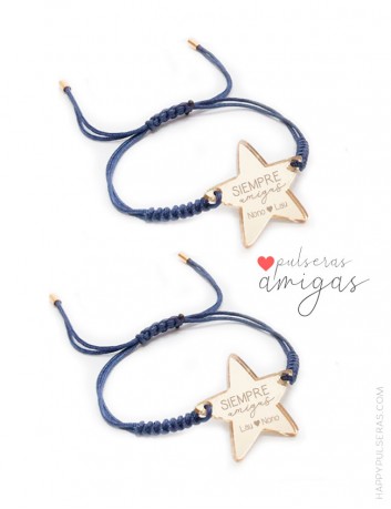 Pulseras amistad estrella dorada o plateada grabada con tu mensaje de amigas. Happypulseras- Ofertas!