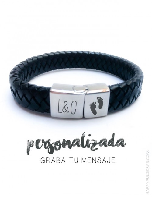 Pulseras-de-cuero-personalizada-grabada-en-el-cierre- Regalos-para-enamorados-Happypulseras