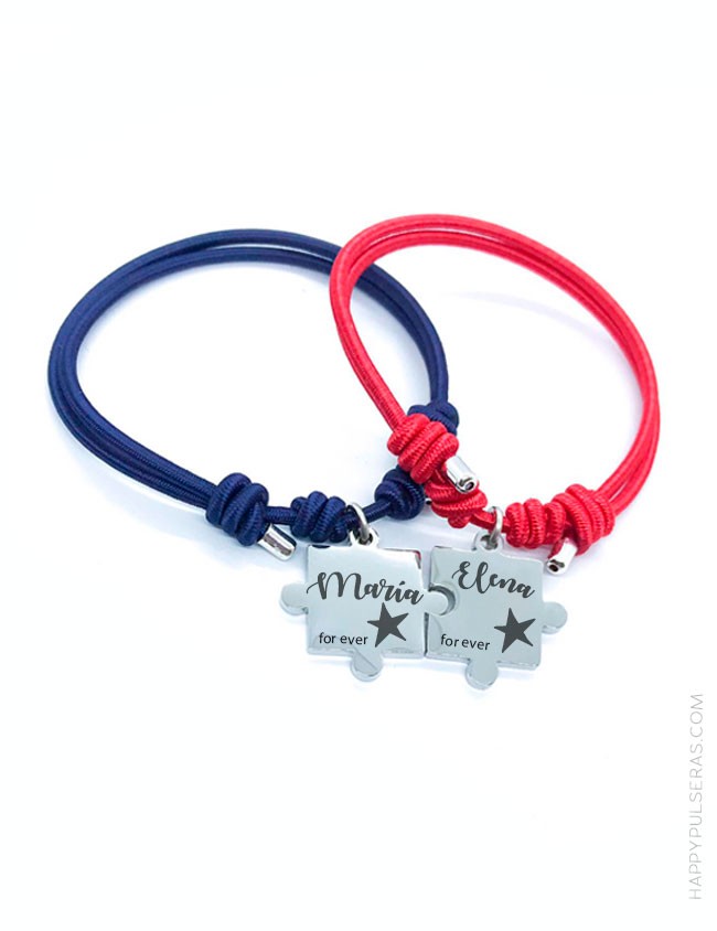 Pulseras piezas de puzzle en acero elásticas personalizadas con el mensaje que quieras... Ideales para regalar en Happypulseras