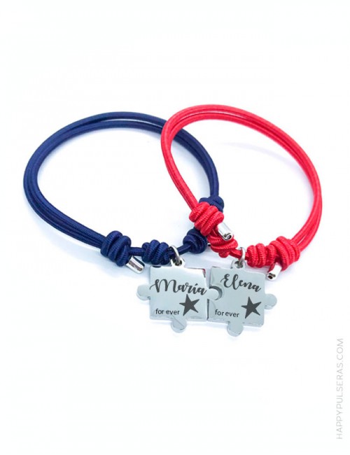 Pulseras piezas de puzzle en acero elásticas personalizadas con el mensaje que quieras... Ideales para regalar en Happypulseras