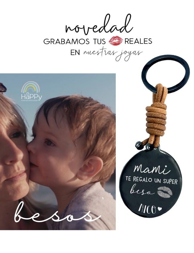 Llaveros personalizados con grabados originales de besos reales- Regalos para mamá únicos- Happypulseras