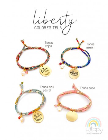 Elige los colores de tela de flores liberty que más te gusten para el lazito del collar de perlas personalizado
