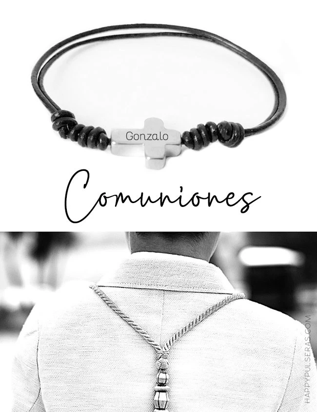 Pulsera cuero fino con cruz de plata grabada con tu nombre y fecha- Happypulseras Pulsera cuero fino con cruz de plata grabada con tu nombre y fecha- Happypulseras