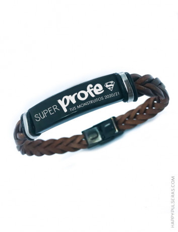 Pulsera de cuero personalizada para profesores, con unas palabras de dedicatoria. happy, regalos para profes personalizados