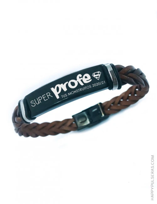 Pulsera de cuero personalizada para profesores, con unas palabras de dedicatoria. happy, regalos para profes personalizados