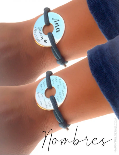 Pulsera donut plata para profesores grabada ambas caras con dedicatorias y nombres de los alumnos