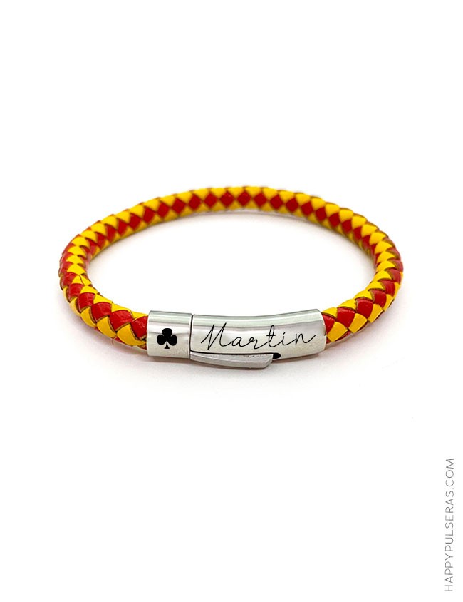 Regalos para grabar con tu nombre - Pulsera cuero bandera España - personalizada