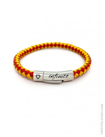 Pulsera cuero redondo con los colores de la bandera España - Recuerdos Spain - con tu nombre