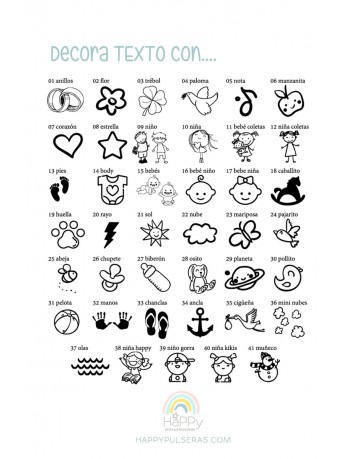 Decora los textos con estos iconos u otros que te gusten - Grabamos lo que quieras en happypulseras