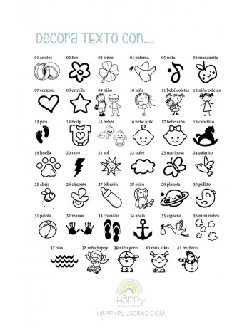 Algunos símbolos para decorar el grabado Happy.