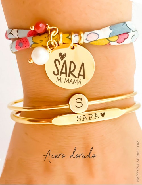 Combinaciones de pulseras Happy ideales - personalizadas con tu mensaje- Acero dorado- Muy duradero