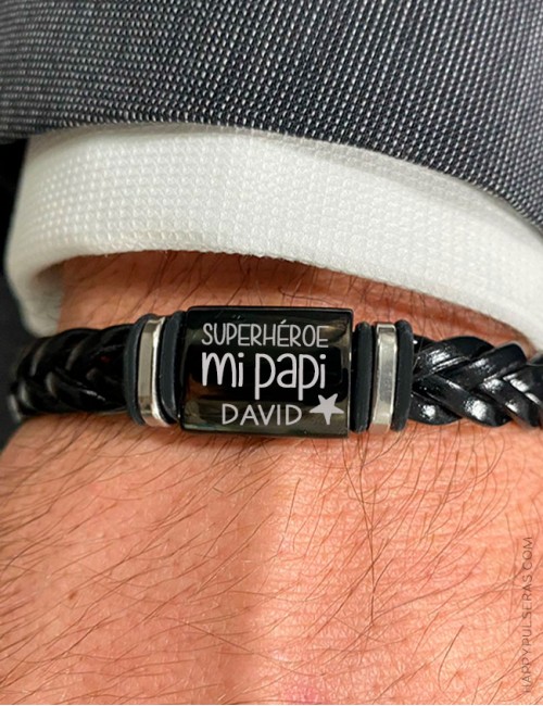 Pulsera de cuero con medalla de titanio - Diseña la pulsera para papá - Happypulseras