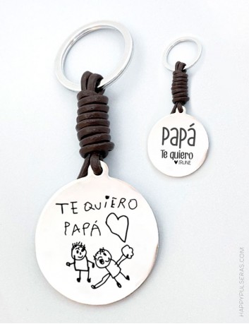 Regala llaveros con medalla de acero y cuero personalizados con tu dibujo - Happypulseras