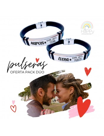 Dos pulseras de cuero a juego #Regalos para parejas, pulseras coordinadas grabadas con tu mensaje - Happypulseras