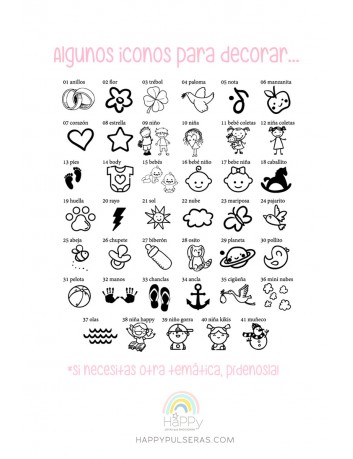 Decora el texto con estos iconos decorativos u otros que te gusten- Happypulseras, Joyería  a medida.