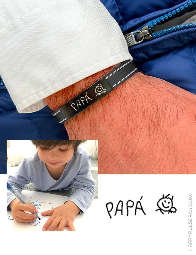 Pulsera de cuero personalizada con el dibujo de un niño o escrito a mano- Happypulseras Pulsera de cuero personalizada con el dibujo de un niño o escrito a mano- Happypulseras