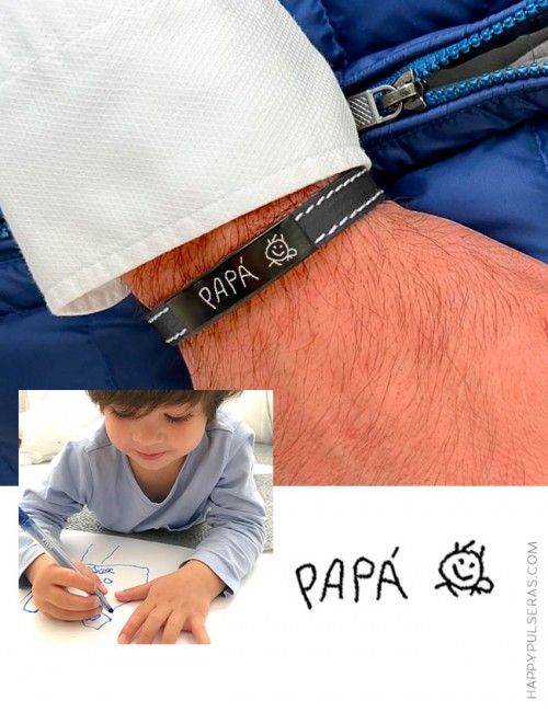 Pulsera de cuero  personalizada con el dibujo de un niño o escrito a mano- Happypulseras