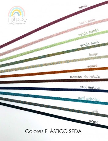 Colores disponibles del elástico seda para tu pulsera/ collar HAPPY. Elige el que más te guste.