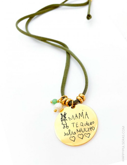 Cordón seda con medalla dorada de 25 mm. para personalizar con un dibujo o escrito a mano- happypulseras