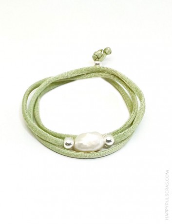 Pulsera perla irregular con cinta de seda a color- Regalos especiales-Pulseras Happy