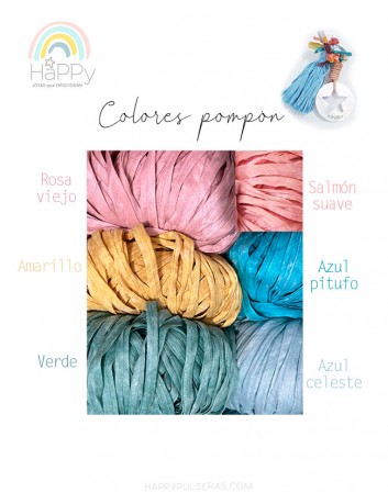 Colores disponibles para el pompón de cinta tejida de llaveros personalizados con dibujos o escritos a mano - Happy
