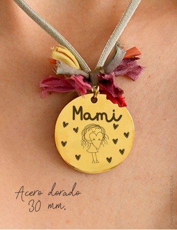 Colgantes personalizados para mamá con medalla dorada para grabar lo que quieras - Regalos para mamá - Happypulseras