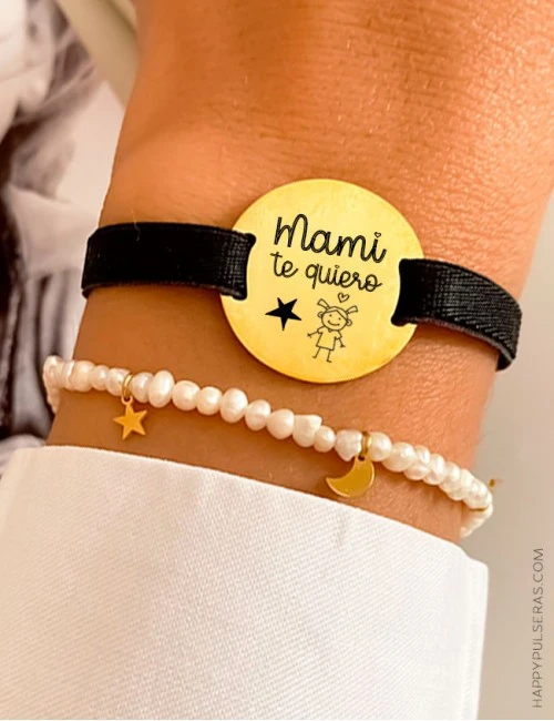Pulseras elásticas con medalla dorada personalizada para mamá- Pulseras para regalar a mami