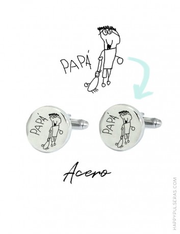 Gemelos personalizados de acero con un dibujo grabado- Personaliza tus gemelos para camisa- happypulseras