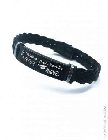 Pulseras de cuero en negro personalizadas para PROFESORES- Unisex, pulsera cuero ajustable