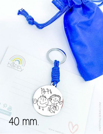 Llavero azul eléctrico medalla de acero 40 mm. con dibujo grabado - Regalos personalizados para papá - regalos para papá