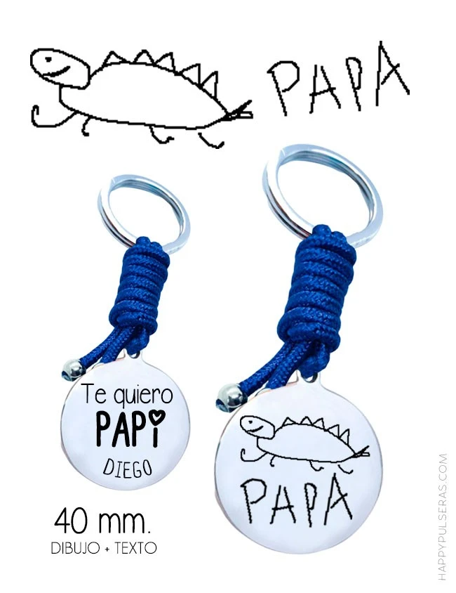 Llavero de acero con medalla de 40 para grabar un dibujo y una dedicatoria - Happypulseras