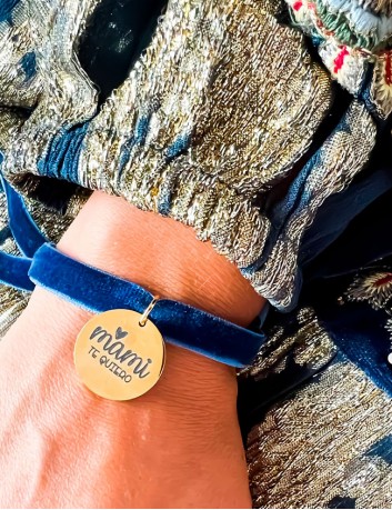 Pulsera de terciopleo azul marino con medalla dorada personalizada con el mensaje que quieras - Happypulseras