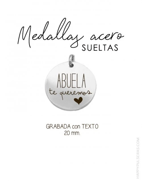 Encarga una medallas de ACERO plateado grabada para añadir a tus joyas o crear tu propia joya - Happypulseras