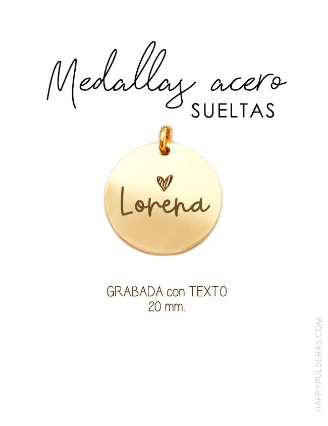 Medallas de acero acabado dorado con texto para añadir a tus joyas favoritas - happy Medallas de acero acabado dorado con texto para añadir a tus joyas favoritas - happy