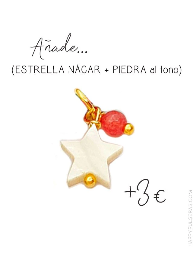 Añade una estrella de nácar blanco con piedra a color para personalizar nuestro producto Happy Añade una estrella de nácar blanco con piedra a color para personalizar nuestro producto Happy