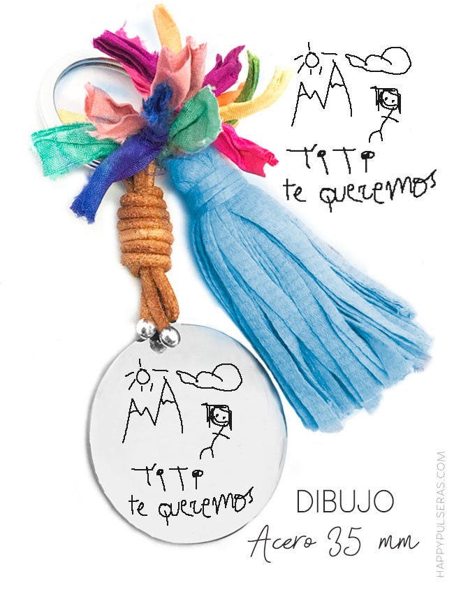 Llavero pompón medalla 35 mm. con DIBUJO de niño - Happypulseras