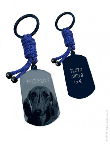 Llaveros titanio con foto de mascota para personalizar con cordón náutico a color