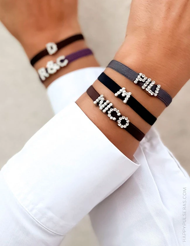 Pulsera con letras iniciales brilli-brilli elástico plano ancho de colores - Happypulseras- mis iniciales Pulsera con letras iniciales brilli-brilli elástico plano ancho de colores - Happypulseras- mis iniciales